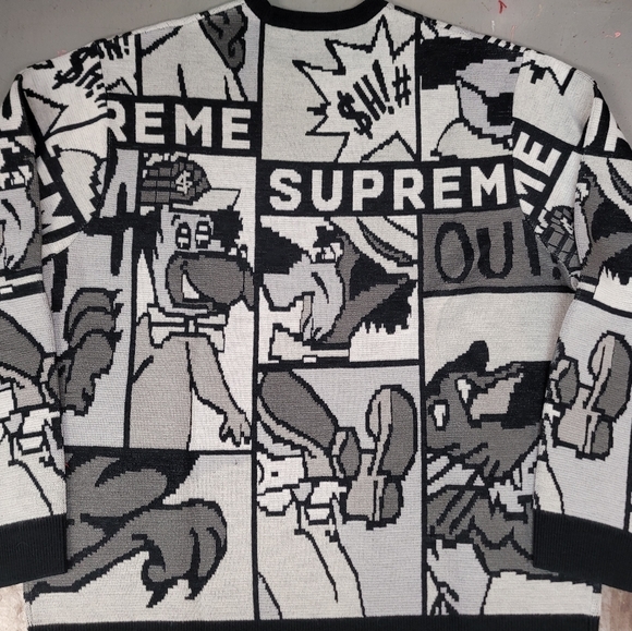 HP 🔥NWT SUPREME SZ XL CARTOON SWEATER STREETWEAR BLACK & WHITE - Picture 5 of 7